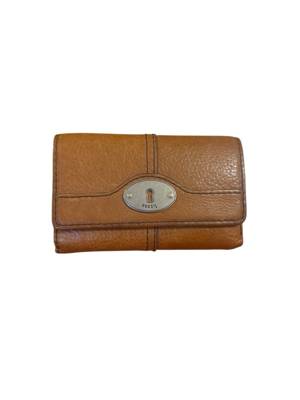 Fossil Brown Leather Trifold Wallet with Keyhole Plaque - Picture 1 of 8